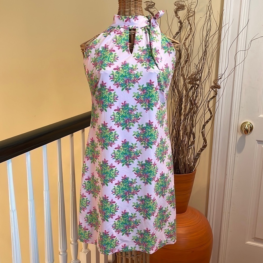 Katherine Way made in USA pink green and some blue dress